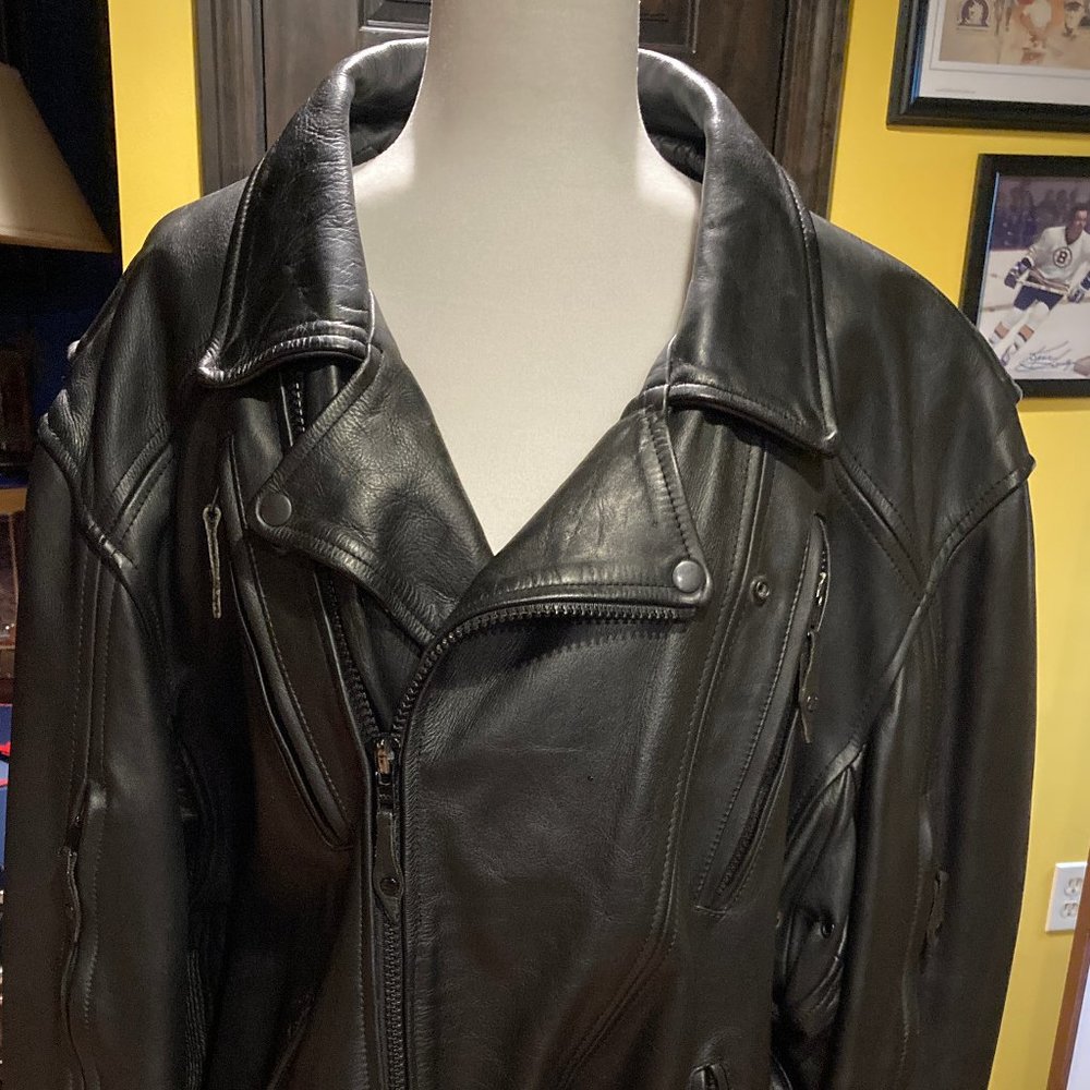 Men's Black Leather Biker Jacket 58 Tall